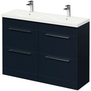 Deep Blue 1200mm Floor Standing Vanity Unit with Ceramic Double Basin and 4 Drawers with Polished Chrome Handles - Deep Blue - Napoli