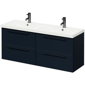 Deep Blue 1200mm Wall Mounted Vanity Unit with Ceramic Double Basin and 4 Drawers with Gunmetal Grey Handles - Deep Blue - Napoli