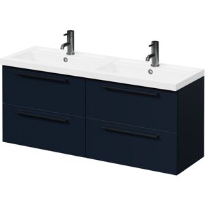 Napoli Deep Blue 1200mm Wall Mounted Vanity Unit with Polymarble Double Basin and 4 Drawers with Gunmetal Grey Handles - Deep Blue