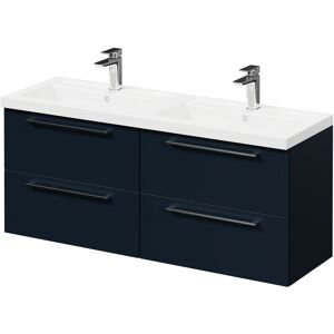 Napoli Deep Blue 1200mm Wall Mounted Vanity Unit with Polymarble Double Basin and 4 Drawers with Polished Chrome Handles - Deep Blue