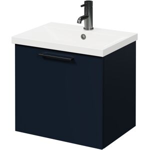 Napoli - Deep Blue 500mm Wall Mounted Vanity Unit with 1 Tap Hole Basin and Single Drawer with Gunmetal Grey Handle - Deep Blue