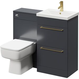 Gloss Grey 1000mm Vanity Unit Toilet Suite with 1 Tap Hole Basin and 2 Drawers with Brushed Brass Handles - Gloss Grey - Napoli