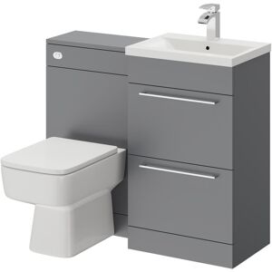 Gloss Grey 1000mm Vanity Unit Toilet Suite with 1 Tap Hole Basin and 2 Drawers with Polished Chrome Handles - Gloss Grey - Napoli