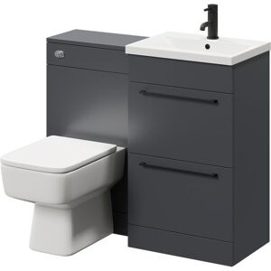 Gloss Grey 1000mm Vanity Unit with 1 Tap Hole Basin and 2 Drawers with Matt Black Handles - Gloss Grey - Napoli