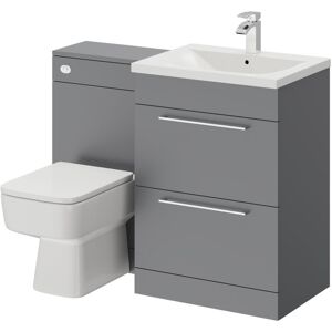 Gloss Grey 1100mm Vanity Unit Toilet Suite with 1 Tap Hole Basin and 2 Drawers with Polished Chrome Handles - Gloss Grey - Napoli