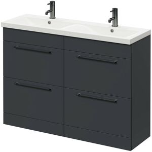 Gloss Grey 1200mm Floor Standing Vanity Unit with Ceramic Double Basin and 4 Drawers with Gunmetal Grey Handles - Gloss Grey - Napoli