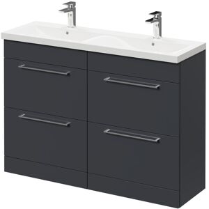 Gloss Grey 1200mm Floor Standing Vanity Unit with Ceramic Double Basin and 4 Drawers with Polished Chrome Handles - Gloss Grey - Napoli