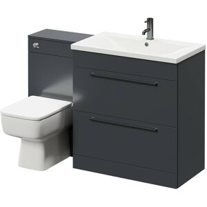 Gloss Grey 1300mm Vanity Unit Toilet Suite with 1 Tap Hole Basin and 2 Drawers with Gunmetal Grey Handles - Gloss Grey - Napoli