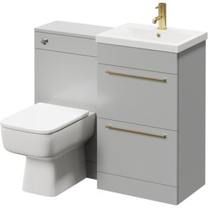 Gloss Grey Pearl 1000mm Vanity Unit Toilet Suite with 1 Tap Hole Basin and 2 Drawers with Brushed Brass Handles - Gloss Grey Pearl - Napoli