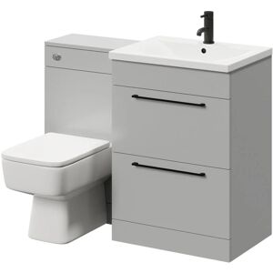 Gloss Grey Pearl 1100mm Vanity Unit Toilet Suite with 1 Tap Hole Basin and 2 Drawers with Matt Black Handles - Gloss Grey Pearl - Napoli