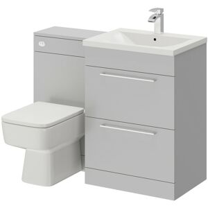 Gloss Grey Pearl 1100mm Vanity Unit Toilet Suite with 1 Tap Hole Basin and 2 Drawers with Polished Chrome Handles - Gloss Grey Pearl - Napoli