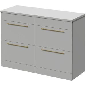 Napoli - Gloss Grey Pearl 1200mm Floor Standing Vanity Unit for Countertop Basins with 4 Drawers and Brushed Brass Handles - Gloss Grey Pearl
