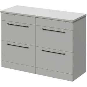 Napoli - Gloss Grey Pearl 1200mm Floor Standing Vanity Unit for Countertop Basins with 4 Drawers and Gunmetal Grey Handles - Gloss Grey Pearl