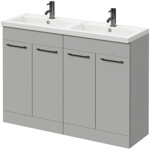 Napoli Gloss Grey Pearl 1200mm Floor Standing Vanity Unit with Polymarble Double Basin and 4 Doors with Gunmetal Grey Handles - Gloss Grey Pearl