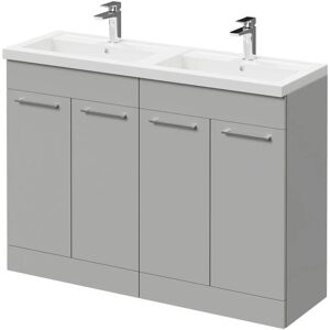 Gloss Grey Pearl 1200mm Floor Standing Vanity Unit with Polymarble Double Basin and 4 Doors with Polished Chrome Handles - Gloss Grey Pearl - Napoli