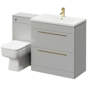 Gloss Grey Pearl 1300mm Vanity Unit Toilet Suite with 1 Tap Hole Basin and 2 Drawers with Brushed Brass Handles - Gloss Grey Pearl - Napoli