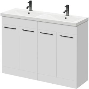 Napoli - Gloss White 1200mm Floor Standing Vanity Unit with Ceramic Double Basin and 4 Doors with Gunmetal Grey Handles - Gloss White