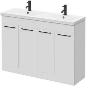 Napoli - Gloss White 1200mm Floor Standing Vanity Unit with Ceramic Double Basin and 4 Doors with Matt Black Handles - Gloss White