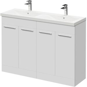 Napoli - Gloss White 1200mm Floor Standing Vanity Unit with Ceramic Double Basin and 4 Doors with Polished Chrome Handles - Gloss White