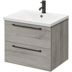 Molina Ash 600mm Wall Mounted Vanity Unit with 1 Tap Hole Basin and 2 Drawers with Matt Black Handles - Molina Ash - Napoli