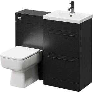 Nero Oak 1000mm Vanity Unit Toilet Suite with 1 Tap Hole Basin and 2 Drawers with Gunmetal Grey Handles - Nero Oak - Napoli