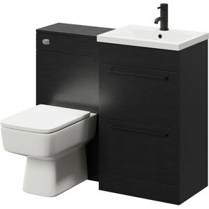 Nero Oak 1000mm Vanity Unit Toilet Suite with 1 Tap Hole Basin and 2 Drawers with Matt Black Handles - Nero Oak - Napoli