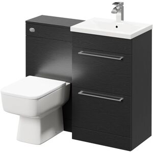 Nero Oak 1000mm Vanity Unit Toilet Suite with 1 Tap Hole Basin and 2 Drawers with Polished Chrome Handles - Nero Oak - Napoli