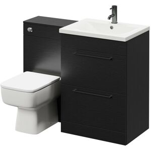 Nero Oak 1100mm Vanity Unit Toilet Suite with 1 Tap Hole Basin and 2 Drawers with Gunmetal Grey Handles - Nero Oak - Napoli
