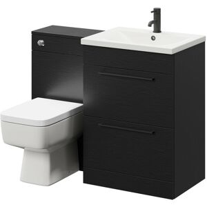 Nero Oak 1100mm Vanity Unit Toilet Suite with 1 Tap Hole Basin and 2 Drawers with Matt Black Handles - Nero Oak - Napoli