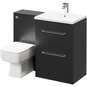 Nero Oak 1100mm Vanity Unit Toilet Suite with 1 Tap Hole Basin and 2 Drawers with Polished Chrome Handles - Nero Oak - Napoli