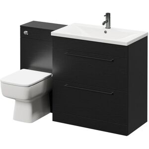 Napoli Nero Oak 1300mm Vanity Unit Toilet Suite with 1 Tap Hole Basin and 2 Drawers with Gunmetal Grey Handles - Nero Oak