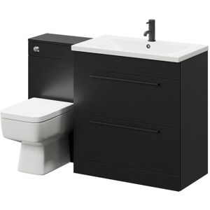 Nero Oak 1300mm Vanity Unit Toilet Suite with 1 Tap Hole Basin and 2 Drawers with Matt Black Handles - Nero Oak - Napoli