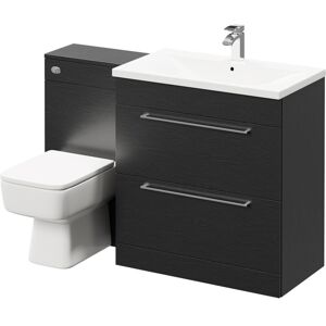 Nero Oak 1300mm Vanity Unit Toilet Suite with 1 Tap Hole Basin and 2 Drawers with Polished Chrome Handles - Nero Oak - Napoli