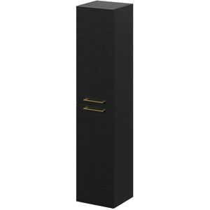 Nero Oak 350mm x 1600mm Wall Mounted Tall Storage Unit with 2 Doors and Brushed Brass Handles - Nero Oak - Napoli