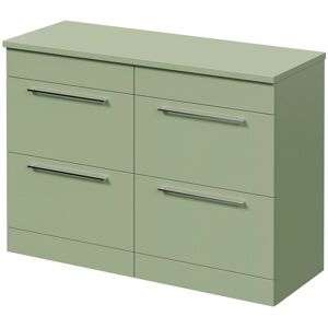 Olive Green 1200mm Floor Standing Vanity Unit for Countertop Basins with 4 Drawers and Polished Chrome Handles - Olive Green - Napoli