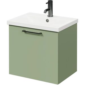 Napoli - Olive Green 500mm Wall Mounted Vanity Unit with 1 Tap Hole Basin and Single Drawer with Gunmetal Grey Handle - Olive Green