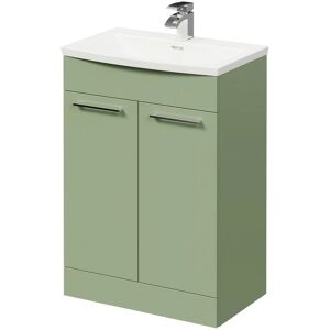 Napoli - Olive Green 600mm Floor Standing Vanity Unit with 1 Tap Hole Curved Basin and 2 Doors with Polished Chrome Handles - Olive Green