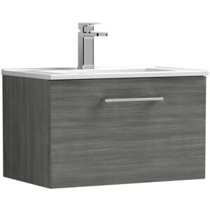 Nuie - Arno Wall Hung 1-Drawer Vanity Unit with Basin-2 600mm Wide - Anthracite Woodgrain
