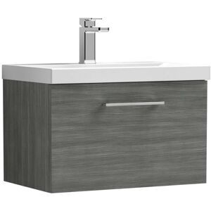 Nuie - Arno Wall Hung 1-Drawer Vanity Unit with Basin-1 600mm Wide - Anthracite Woodgrain