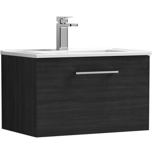 Nuie - Arno Wall Hung 1-Drawer Vanity Unit with Basin-2 600mm Wide - Black Woodgrain