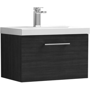 Nuie - Arno Wall Hung 1-Drawer Vanity Unit with Basin-1 600mm Wide - Black Woodgrain