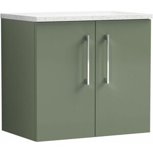 Arno Wall Hung 2-Door Vanity Unit with Sparkling White Worktop 600mm Wide - Satin Green - Nuie
