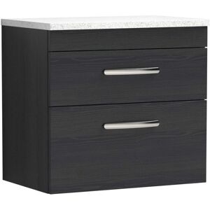 Athena Wall Hung 2-Drawer Vanity Unit with Sparkling White Worktop 600mm Wide - Charcoal Black - Nuie