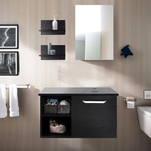 Bathroom Under Sink Cabinet with Mirror Shelves, Wall-mounted Storage Cupboard Furniture, Black - Puluomis