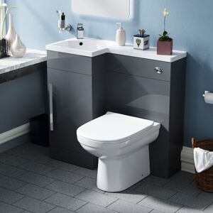 NES HOME Raven LH 900mm Vanity Basin Unit, WC Unit & Elso Back to Wall Toilet Grey