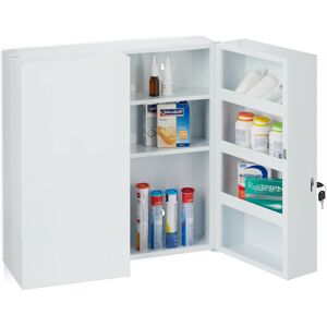 Xxl Medicine Cabinet, 2 Doors, Steel, Lockable, 11 Compartments, 53 x 52.5 x 19.5 cm, Wall Mounted, White - Relaxdays