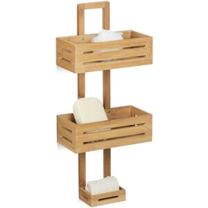 RELAXDAYS Bamboo Shower Caddy Size: 65 x 28 x 15.5 cm Shower Shelf Wooden Hanging Shower Rack with 3 Shelves Shower Baskets for Hanging in the Bathroom