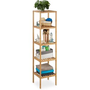 Bamboo Shelf, Bathroom Storage Unit, with 5 Shelves, HxWxD: 140 x 34 x 34 cm, Wooden Furniture, Freestanding - Relaxdays