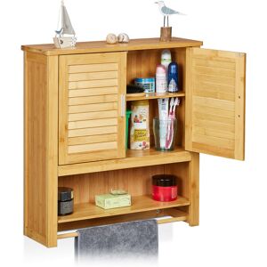 Bathroom Cabinet, Wall Mounted Shelf, Wooden, Bamboo, Towel Storage, Cupboard, HxWxD: 66 x 62 x 20 cm, Natural - Relaxdays