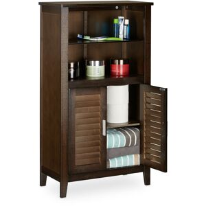 Lamell Dark Brown Bathroom Cabinet, Bamboo Floor Cupboard, Telephone Cabinet, Kitchen Storage Unit, HxWxD: 92 x 50 x 25.5 cm - Relaxdays